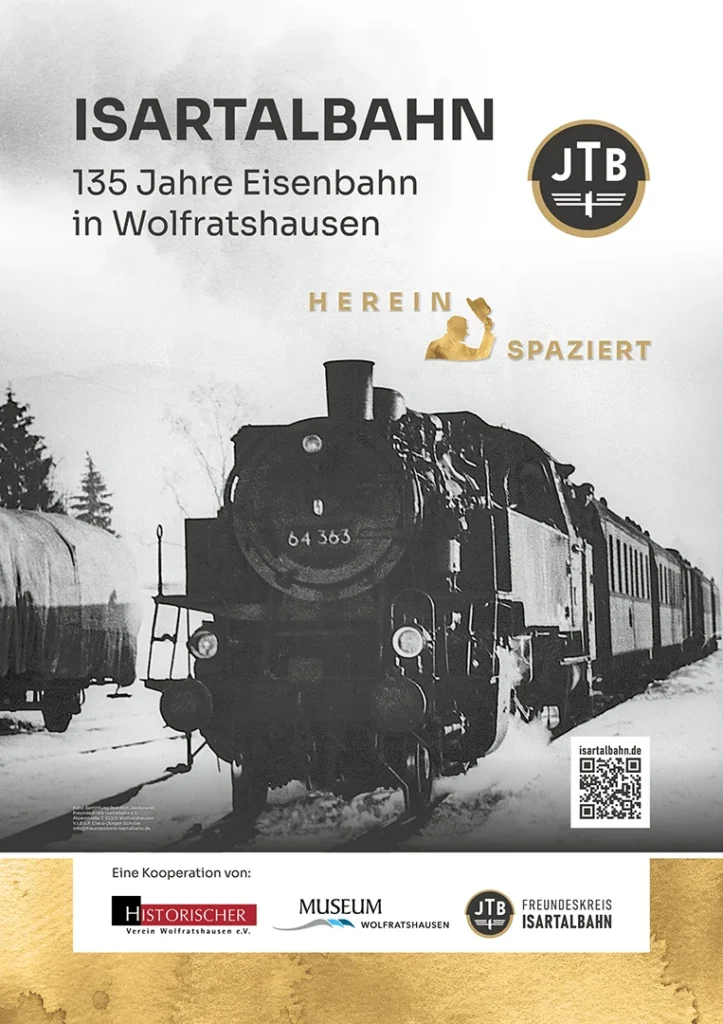 Ausstellungsplakat „Herein spaziert“: Isartalbahn – 135 Jahre Eisenbahn in Wolfratshausen